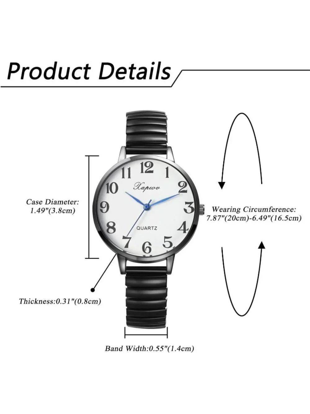 Women's Black Analog Quartz Small Numbers Easy Reader Stretch Band Wrist Watch